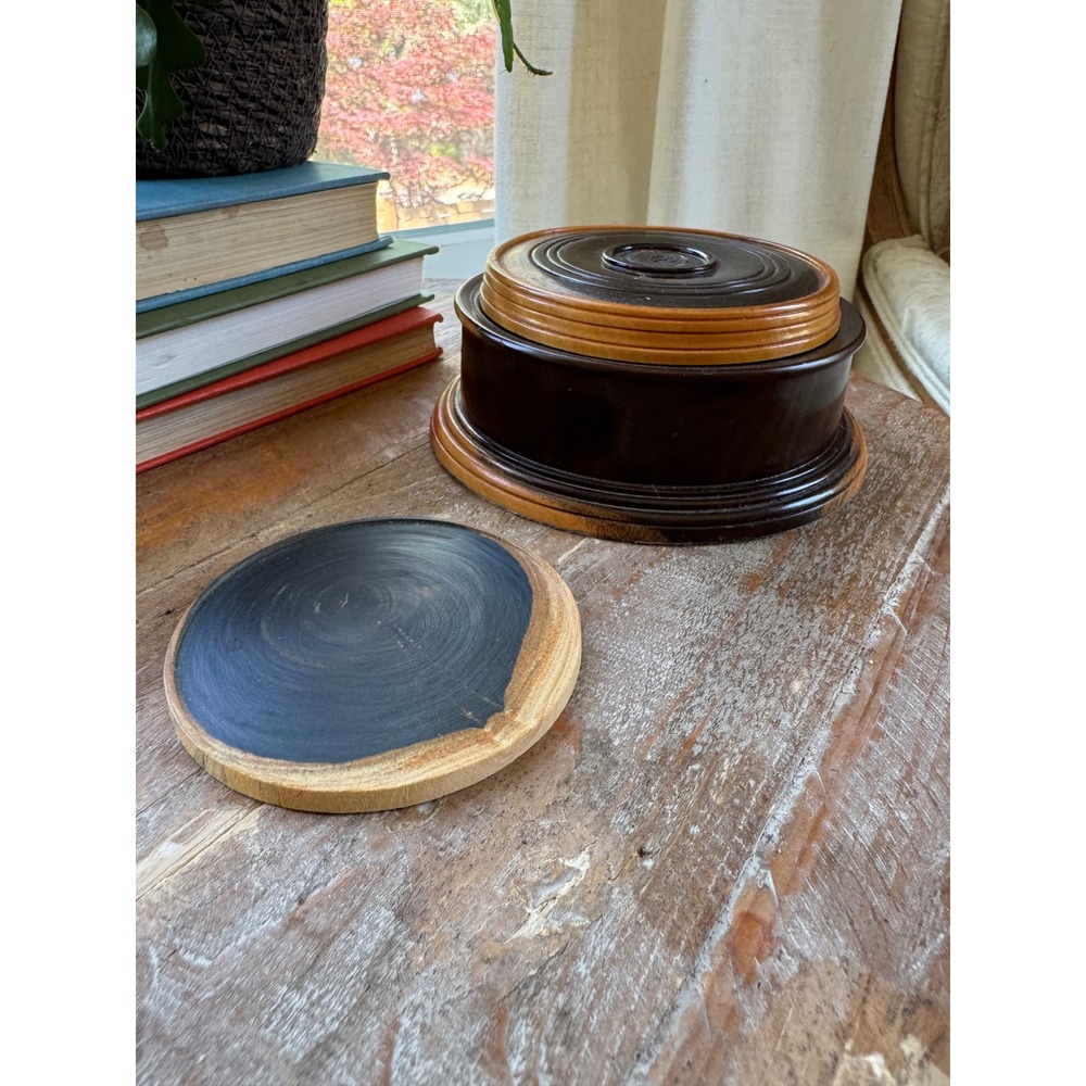 Vintage Handcrafted Live Edge‎ Wood Coaster Set with Lidded Storage Box
